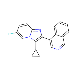 Fc1ccc2nc(-c3cncc4ccccc34)c(C3CC3)n2c1 ZINC000204961161