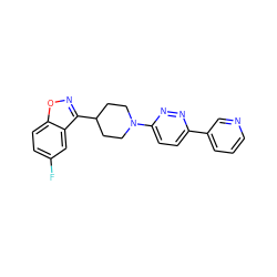 Fc1ccc2onc(C3CCN(c4ccc(-c5cccnc5)nn4)CC3)c2c1 ZINC000473179100