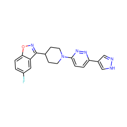 Fc1ccc2onc(C3CCN(c4ccc(-c5cn[nH]c5)nn4)CC3)c2c1 ZINC000218764425