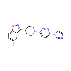 Fc1ccc2onc(C3CCN(c4ccc(-n5ccnc5)nn4)CC3)c2c1 ZINC000218775359