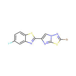 Fc1ccc2sc(-c3cn4nc(Br)sc4n3)nc2c1 ZINC000653686458