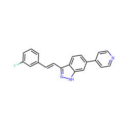 Fc1cccc(/C=C/c2n[nH]c3cc(-c4ccncc4)ccc23)c1 ZINC000167032965