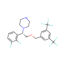 Fc1cccc([C@@H](COCc2cc(C(F)(F)F)cc(C(F)(F)F)c2)N2CCNCC2)c1F ZINC000043335181