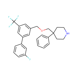 Fc1cccc(-c2cc(COCC3(c4ccccc4)CCNCC3)cc(C(F)(F)F)c2)c1 ZINC000144325917