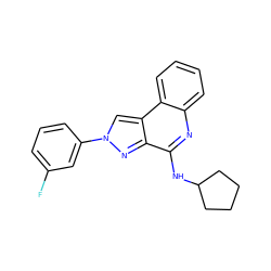 Fc1cccc(-n2cc3c(n2)c(NC2CCCC2)nc2ccccc23)c1 ZINC000013809638