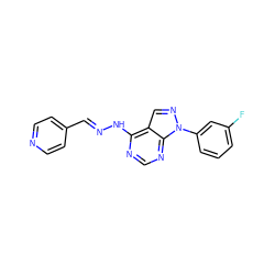 Fc1cccc(-n2ncc3c(N/N=C/c4ccncc4)ncnc32)c1 ZINC000014946170