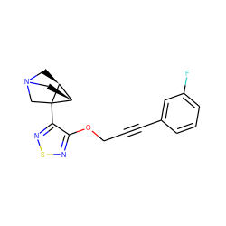 Fc1cccc(C#CCOc2nsnc2C23CN4C[C@H]2[C@H]3C4)c1 ZINC000013797991