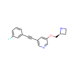 Fc1cccc(C#Cc2cncc(OC[C@@H]3CCN3)c2)c1 ZINC000103281544