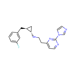 Fc1cccc(C[C@H]2C[C@@H]2NCCc2ccnc(-n3ccnc3)n2)c1 ZINC000263620340