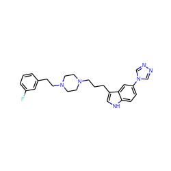 Fc1cccc(CCN2CCN(CCCc3c[nH]c4ccc(-n5cnnc5)cc34)CC2)c1 ZINC000022446233