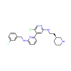 Fc1cccc(CNc2cccc(-c3cc(NCC[C@@H]4CCCNC4)ncc3Cl)n2)c1 ZINC000169703763