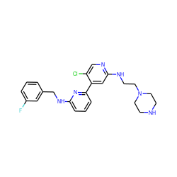 Fc1cccc(CNc2cccc(-c3cc(NCCN4CCNCC4)ncc3Cl)n2)c1 ZINC000169703764