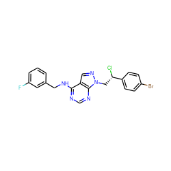 Fc1cccc(CNc2ncnc3c2cnn3C[C@H](Cl)c2ccc(Br)cc2)c1 ZINC000096272525