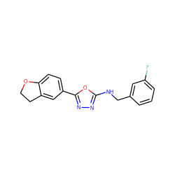 Fc1cccc(CNc2nnc(-c3ccc4c(c3)CCO4)o2)c1 ZINC000040845715