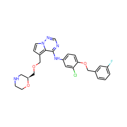 Fc1cccc(COc2ccc(Nc3ncnn4ccc(COC[C@@H]5CNCCO5)c34)cc2Cl)c1 ZINC000028901133