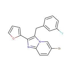 Fc1cccc(Cc2c(-c3ccco3)nc3ccc(Br)cn23)c1 ZINC000072136630