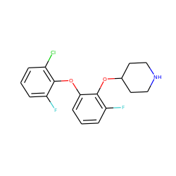 Fc1cccc(Cl)c1Oc1cccc(F)c1OC1CCNCC1 ZINC000066112442