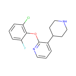 Fc1cccc(Cl)c1Oc1ncccc1C1CCNCC1 ZINC000043206560