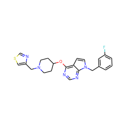 Fc1cccc(Cn2ccc3c(OC4CCN(Cc5cscn5)CC4)ncnc32)c1 ZINC000084603114