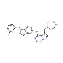 Fc1cccc(Cn2ncc3cc(Nc4ncnn5ccc(CN6CCCNCC6)c45)ccc32)c1 ZINC000028817168