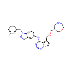 Fc1cccc(Cn2ncc3cc(Nc4ncnn5ccc(COC[C@@H]6CNCCOC6)c45)ccc32)c1 ZINC000028901122