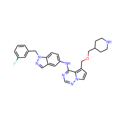 Fc1cccc(Cn2ncc3cc(Nc4ncnn5ccc(COCC6CCNCC6)c45)ccc32)c1 ZINC000028901095