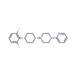 Fc1cccc(F)c1[C@H]1CC[C@@H](N2CCN(c3ccccn3)CC2)CC1 ZINC000100085750