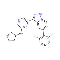 Fc1cccc(F)c1-c1ccc2[nH]nc(-c3cncc(N[C@@H]4CCNC4)n3)c2c1 ZINC000150084288