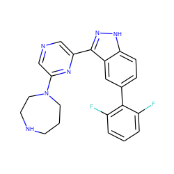 Fc1cccc(F)c1-c1ccc2[nH]nc(-c3cncc(N4CCCNCC4)n3)c2c1 ZINC000150109653