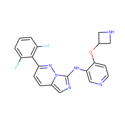 Fc1cccc(F)c1-c1ccc2cnc(Nc3cnccc3OC3CNC3)n2n1 ZINC000144127900