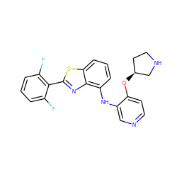 Fc1cccc(F)c1-c1nc2c(Nc3cnccc3O[C@H]3CCNC3)cccc2s1 ZINC000299826058