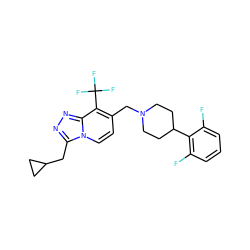 Fc1cccc(F)c1C1CCN(Cc2ccn3c(CC4CC4)nnc3c2C(F)(F)F)CC1 ZINC000143084143