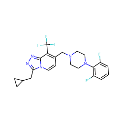 Fc1cccc(F)c1N1CCN(Cc2ccn3c(CC4CC4)nnc3c2C(F)(F)F)CC1 ZINC000143345821