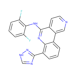 Fc1cccc(F)c1Nc1nc2c(-c3nc[nH]n3)cccc2c2cnccc12 ZINC000073157212