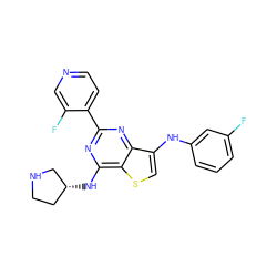 Fc1cccc(Nc2csc3c(N[C@@H]4CCNC4)nc(-c4ccncc4F)nc23)c1 ZINC000223662856