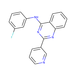 Fc1cccc(Nc2nc(-c3cccnc3)nc3ccccc23)c1 ZINC000002501645