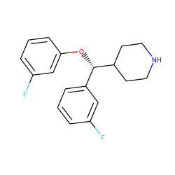 Fc1cccc(O[C@@H](c2cccc(F)c2)C2CCNCC2)c1 ZINC000000025766