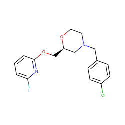 Fc1cccc(OC[C@@H]2CN(Cc3ccc(Cl)cc3)CCO2)n1 ZINC000653708518