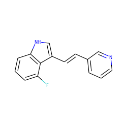 Fc1cccc2[nH]cc(/C=C/c3cccnc3)c12 ZINC000072106826