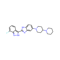 Fc1cccc2c(-c3nc4cc(N5CCC(N6CCCCC6)CC5)ccc4[nH]3)[nH]nc12 ZINC000036176922