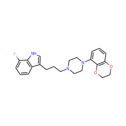 Fc1cccc2c(CCCN3CCN(c4cccc5c4OCCO5)CC3)c[nH]c12 ZINC000013674821