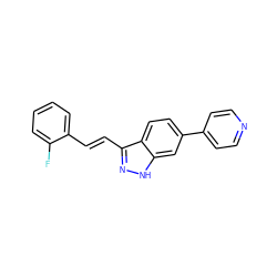 Fc1ccccc1/C=C/c1n[nH]c2cc(-c3ccncc3)ccc12 ZINC000167388824