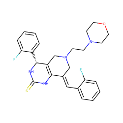 Fc1ccccc1/C=C1\CN(CCN2CCOCC2)CC2=C1NC(=S)N[C@@H]2c1ccccc1F ZINC000096282914