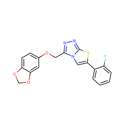 Fc1ccccc1-c1cn2c(COc3ccc4c(c3)OCO4)nnc2s1 ZINC000045221599