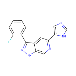 Fc1ccccc1-c1n[nH]c2cnc(-c3cnc[nH]3)cc12 ZINC000205253421