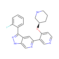 Fc1ccccc1-c1n[nH]c2cnc(-c3cnccc3O[C@@H]3CCCNC3)cc12 ZINC000205245002