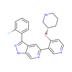 Fc1ccccc1-c1n[nH]c2cnc(-c3cnccc3O[C@H]3CCCNC3)cc12 ZINC000205244957