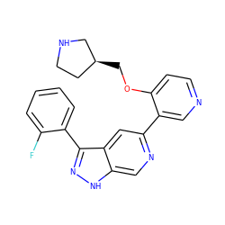 Fc1ccccc1-c1n[nH]c2cnc(-c3cnccc3OC[C@H]3CCNC3)cc12 ZINC000205249157