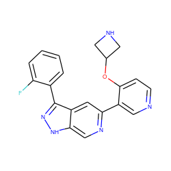 Fc1ccccc1-c1n[nH]c2cnc(-c3cnccc3OC3CNC3)cc12 ZINC000205251965