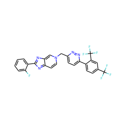 Fc1ccccc1-c1nc2ccn(Cc3ccc(-c4ccc(C(F)(F)F)cc4C(F)(F)F)nn3)cc-2n1 ZINC000100057121